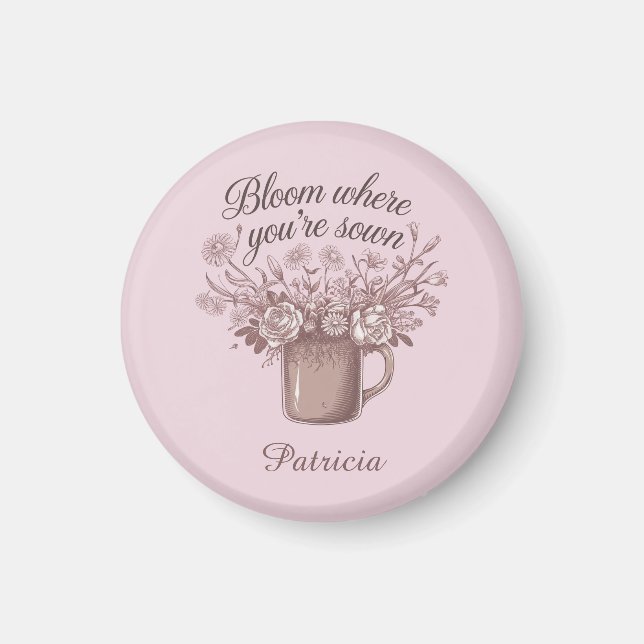 Imã Floral Rosa Motivacional Elegante (Frente)