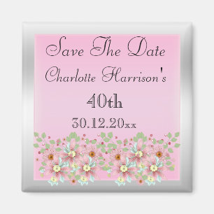 Imã Floral Rosa & Prata Save The Date 40º
