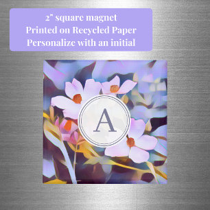 Imã Floral Roxo e Azul com Inicial