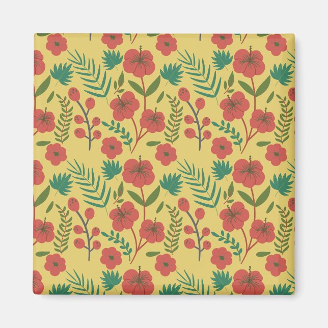 Imã Floral, sem costura, flores amarelas vermelhas (Frente)