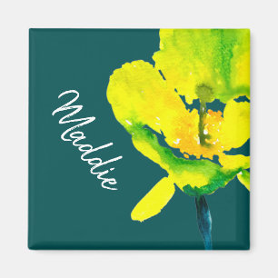 Imã Floral solto abstrato amarelo em aquarela