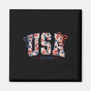 Imã Floral Usa Coquette Laço Patriótico 4 De Julho Ame