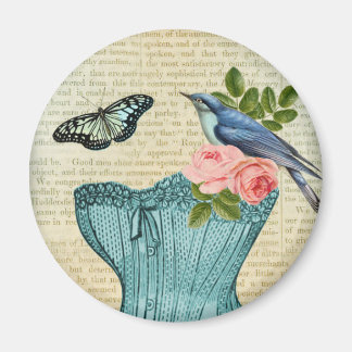 Imã Floral vintage de pássaro e borboleta