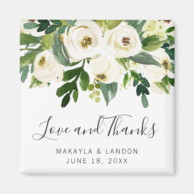 Imã Floral White Roses Greenery Favor do Casamento (Frente)