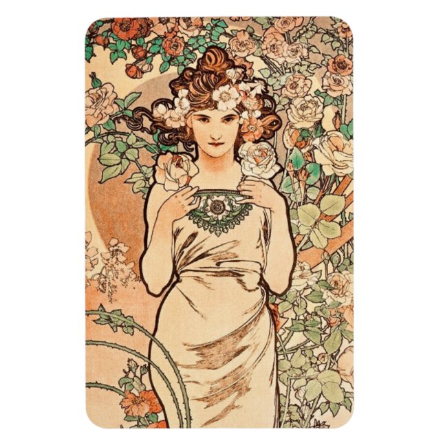 Ímã Flores - a Rosa por Alphonse Mucha (Vertical)