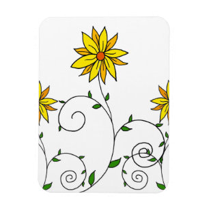 Ímã Flores Amarelas Divertidas Arte Doodle Fofa