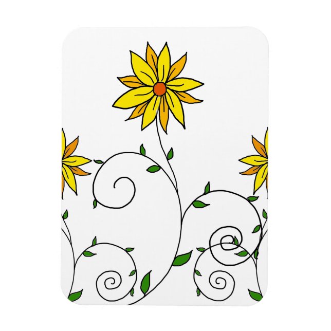 Ímã Flores Amarelas Divertidas Arte Doodle Fofa (Vertical)