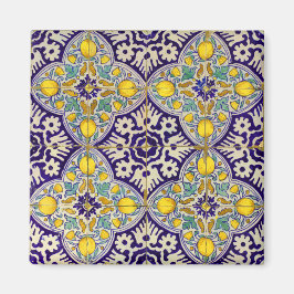 Imã Flores Amarelas do Padrão Mediterrânico Azul