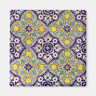 Imã Flores Amarelas do Padrão Mediterrânico Azul