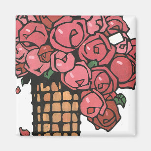 Imã Flores Art Déco Antigas, Rosas de Jardim Rosa