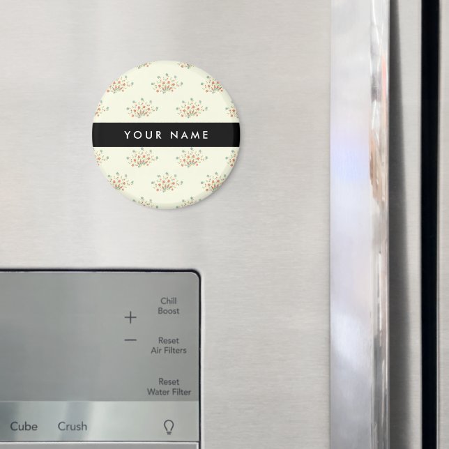 Imã Flores Azuis e Vermelhas, Preto, Seu Nome (In Situ (Fridge))