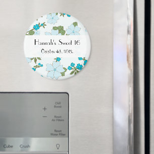 Imã Flores Azuis, Padrão De Flores, Doce 16