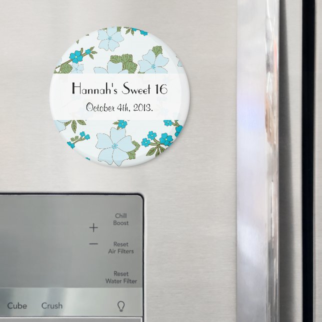 Imã Flores Azuis, Padrão De Flores, Doce 16 (In Situ (Fridge))