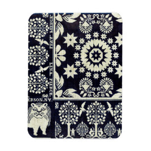 Ímã flores azuis vintage, flores florais, tecido, arte