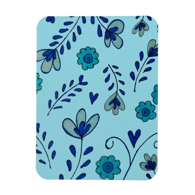 Ímã Flores azuladas de chinoiserie (Vertical)