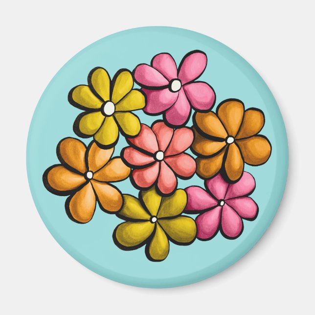 Imã Flores Bonitas Crianças Desenho Colorido De Tinta (Frente)