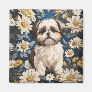 Imã Flores Brancas de Margarida Cachorros Shih Tzu