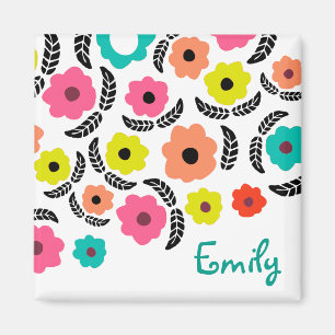 Imã Flores Brilhantes Modernas e Folha Negra Personali