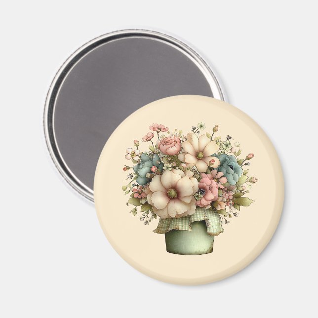 Imã Flores Caprichosas em um Vaso de Plantas Fofo (Front/Back)