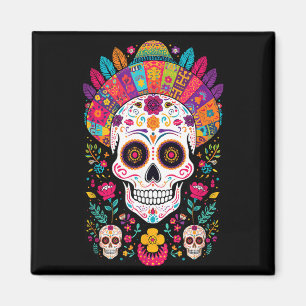 Imã Flores Coloridas de Caveira Tradição Mexicana Dia 