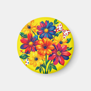 Imã Flores Coloridas e Ousadas Buquê Pop Art Bolinhas