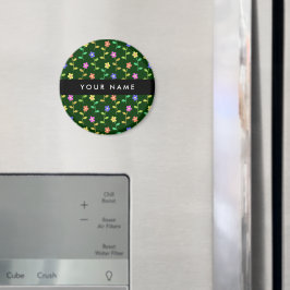 Imã Flores Coloridas, Fundo Verde, Preto