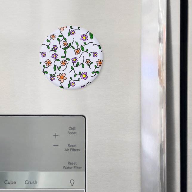 Imã Flores Coloridas, Padrão Floral, Verde, Boho (In Situ (Fridge))