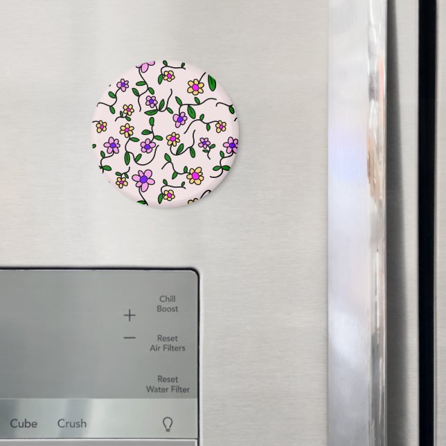 Imã Flores Coloridas, Padrão Floral, Verde, Boho (In Situ (Fridge))