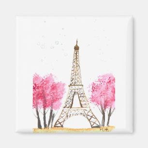 Imã Flores cor-de-rosa Elegante Torre Eiffel Paris