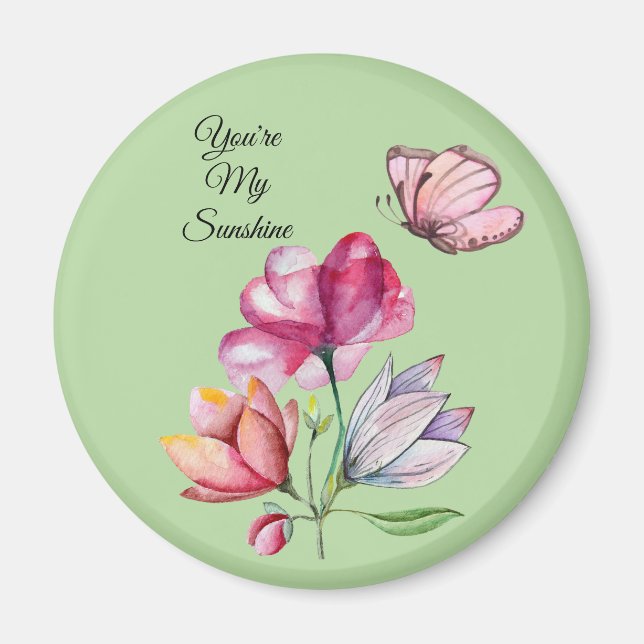 Imã Flores Cor-de-Rosa Laranja e Roxo em Aquarela (Frente)