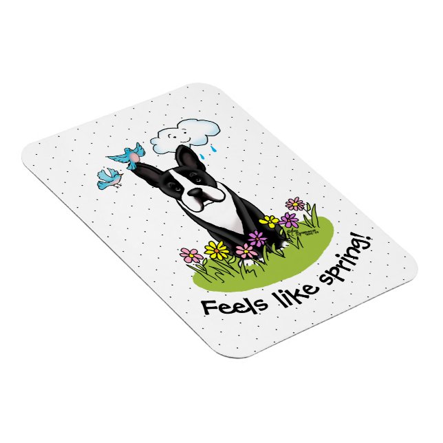Ímã Flores da primavera Boston Terrier Dog (preto) Cut (Lado Direito)