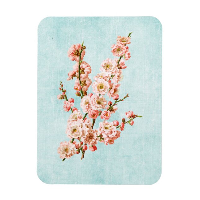 Ímã Flores de Ameixa em Jeans Envelhecido (Vertical)