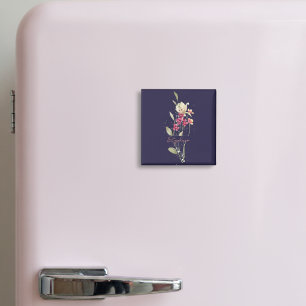 Imã Flores de Aquarela Elegante Simples Azul Escuro