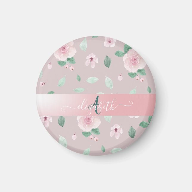 Imã Flores de Aquarela Elegantes Monograma (Frente)