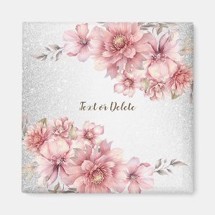 Imã Flores de Aquarela Rosa Brilho Moderno