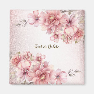 Imã Flores de Aquarela Rosa Brilho Moderno