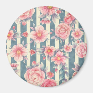 Imã Flores de Aquarela Rosa em Stripes