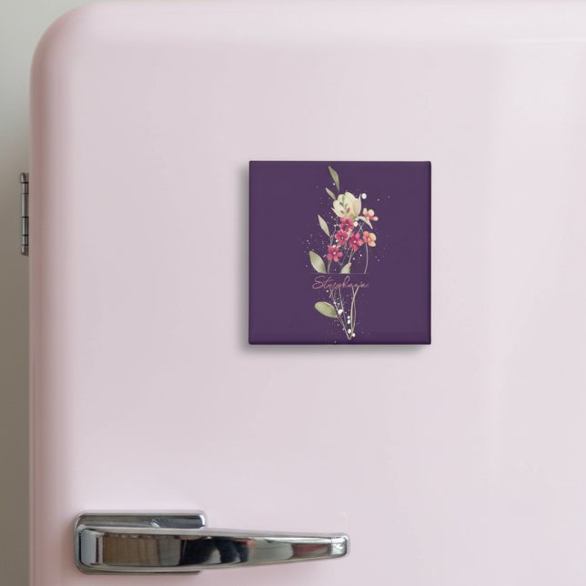 Imã Flores de Aquarela Simples Púrpura de ameixa (Criador carregado)