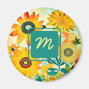 Imã Flores de Arte Folclórica bonito Monogramadas