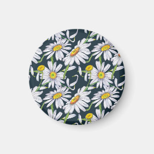 Imã Flores de Camomila: Aquarela Azul Escuro.