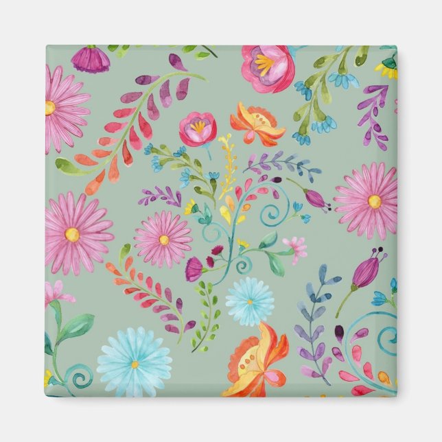 Imã Flores de Folhas de Cores d'Água - Personalizáveis (Frente)