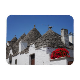 Ímã Flores de gerânio e casas de trulli em Alberobello