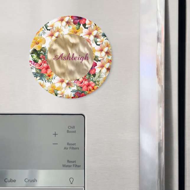 Imã Flores de Hibisco Vermelhas Amarelas Tropicais par (In Situ (Fridge))