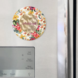 Imã Flores de Hibisco Vermelho Amarelo Tropical Chuva 