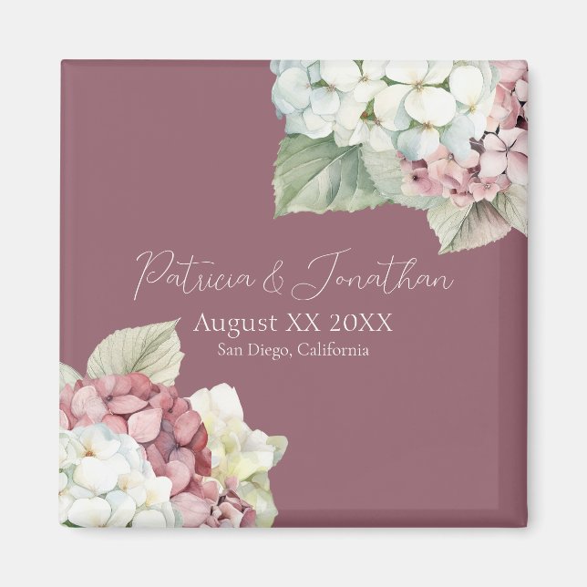 Imã Flores de Hortênsia em Aguarela Rosa e Branco sobr (Frente)