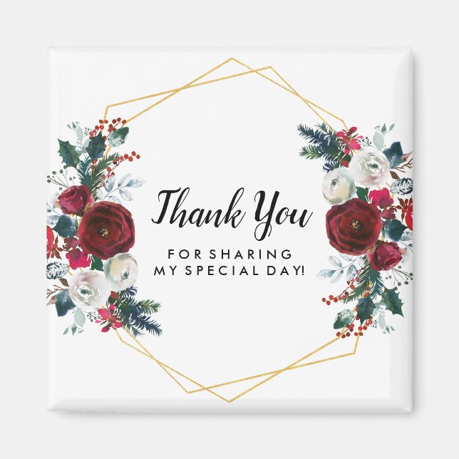 Imã Flores de inverno geométricas Douradas de Moldura  (Frente)