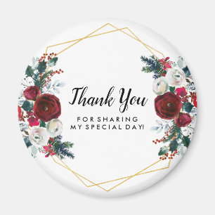 Imã Flores de inverno geométricas Douradas de Moldura