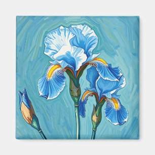 Imã Flores de Íris Azul Padrão Artístico