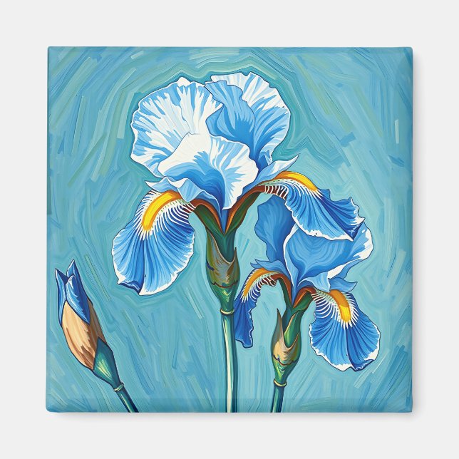Imã Flores de Íris Azul Padrão Artístico (Frente)