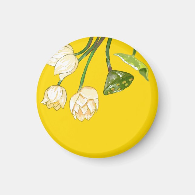 Imã Flores de Lotus Amarelas Brilhantes e Magnet de Se (Frente)